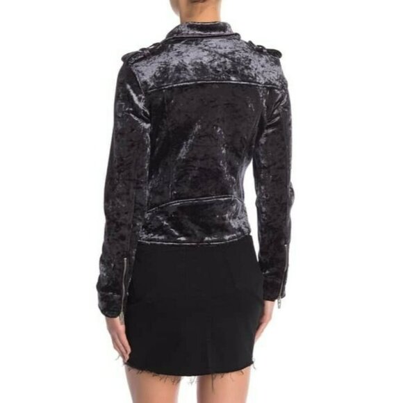 ⭐BLANKNYC NYC Size S Women's Shinny velvet PARTY Moto Jacket Grey side zip New - Picture 4 of 7